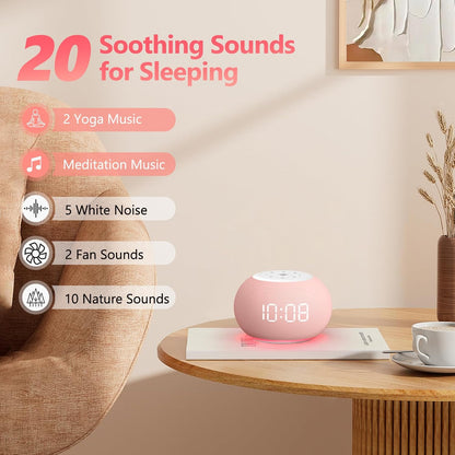 REACHER Auto-Dimmable Sound Machine Alarm Clock with 20 Sounds&Night Light