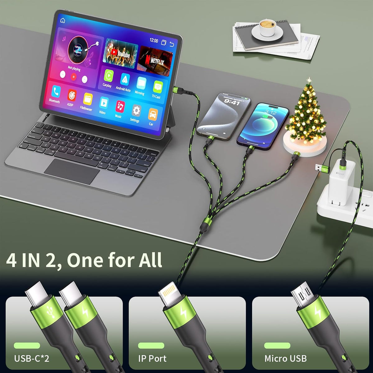 4 in 1 Multi Charging Cable, 5FT Charging Cords for Multiple Devices