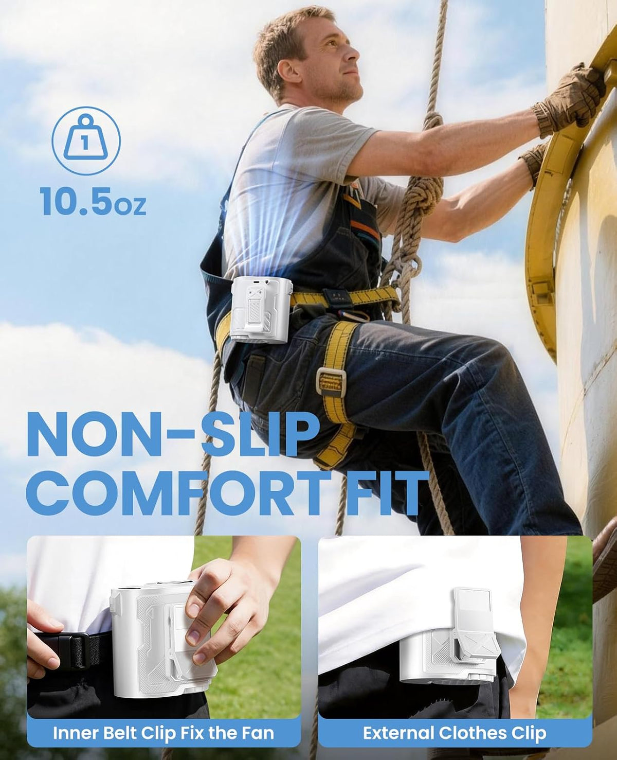Portable Waist Fan with Ice Cooling, 4-in-1 Clip-On Fan for Car/Shirt/Hat/Belt, 16000RPM Strong Airflow, 12H Runtime, 100 Speed Settings, Wearable Fan for Outdoor Work, Camping, Travel Black