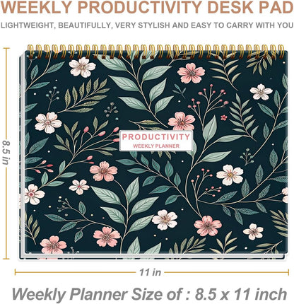 Weekly Productivity Planner - 8.5" x 11" Dashboard Desk Notepad Has 6 Focus Areas to List Tasks for Goals, Projects, Clients, Academic or Meal-Organize Your Daily Work Efficiently, 54 Weeks, Green