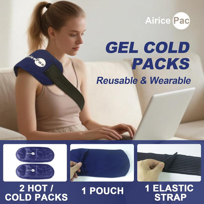 AiricePac Ice Packs for Injuries Reusable (3-Piece Set) Hot Cold Gel Wraps for Joint Pain, Muscle Soreness, Adjustable & Flexible for Back, Knees, Shoulders, Arms and Legs