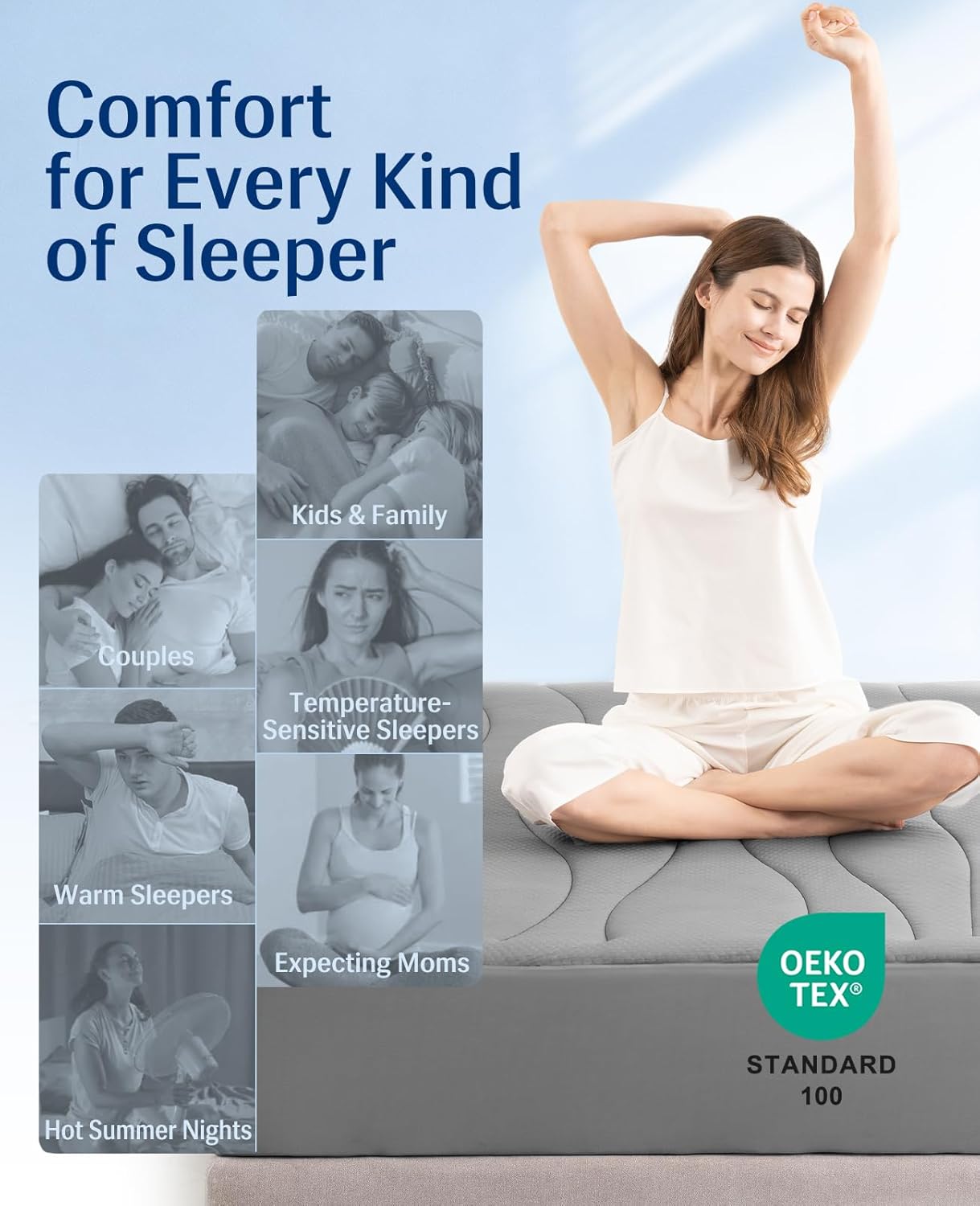 Elegear Cooling Mattress Pad King, Upgraded Arc-Chill® 3.0 + PCM Cooling, Stay Cool All Night, Breathable & Soft, Deep Pocket 18", Washable Mattress Protector for Hot Sleepers, Gray
