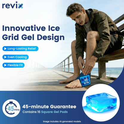 REVIX Ankle Ice Pack Wrap for Plantar Fasciitis with 45-Min Long Lasting Cold, Reusable Foot Ice Pack with Ice Grid Design, Cold Compress Therapy for Achilles Tendonitis, Swelling & Sprained Ankle