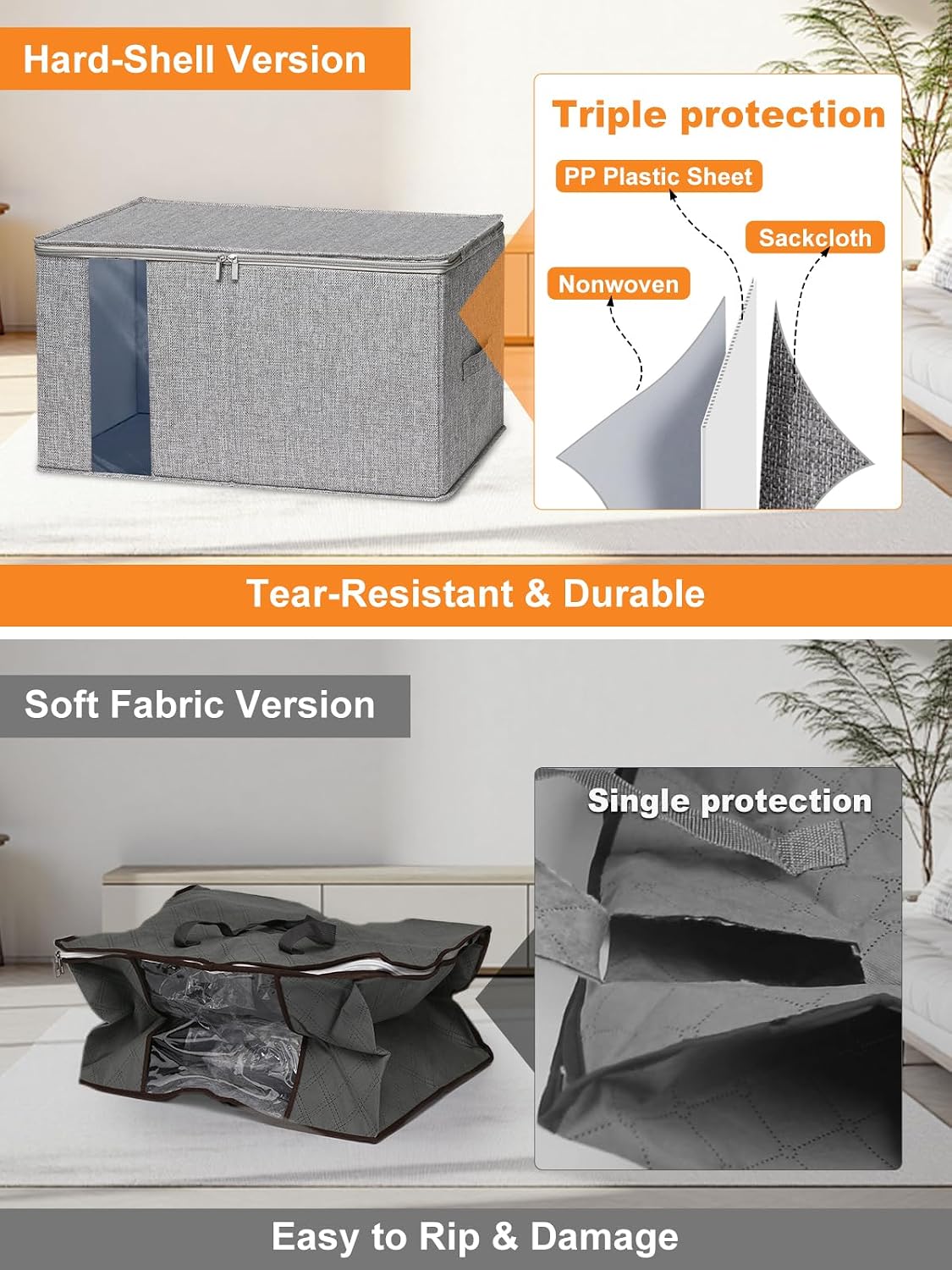 punemi 60L Sturdy Comforter Storage Bag, Blanket Organizer, Grey