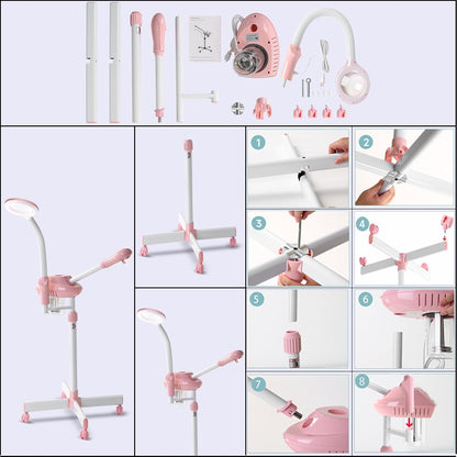 Professional Facial Steamer, Face Steam on Wheels, Estheticians Steamer with More Steam for Moisturizing and Hydration, Adjustable Height and Angle for Spa Beauty, Home Use, Pink