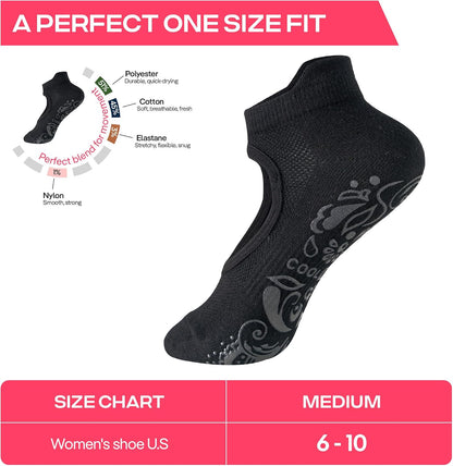 COOLMATE Pilates Socks with Grips for Women, Yoga Socks, Crew Non Slip Women for Barre, Pilates Gifts for Women - Colors A