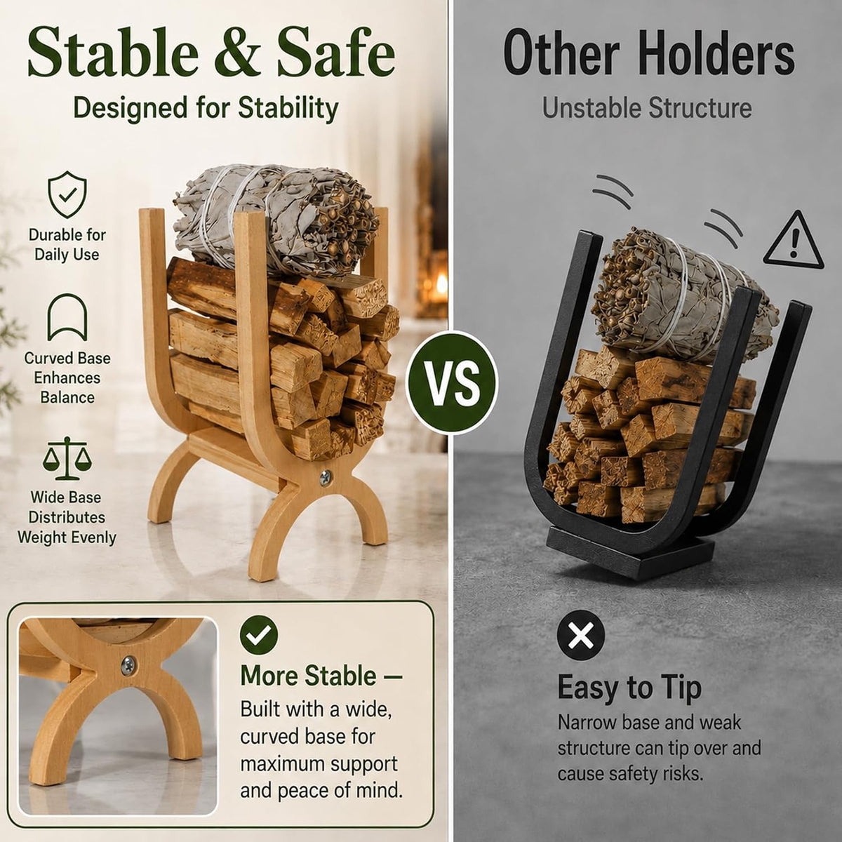 Wooden Palo Santo Holder-Incense Storage Ideal for Palo Santo Sticks& Sage