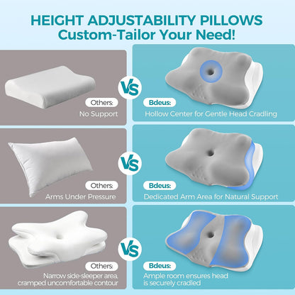 BDEUS Sleep Apnea Pillow, Cervical Neck Pillow for Pain Relief, Ergonomic Side Sleeper Pillow for Adults, Orthopedic Contour Memory Foam Pillow for Neck Support, Anti Snore, Cooling, White