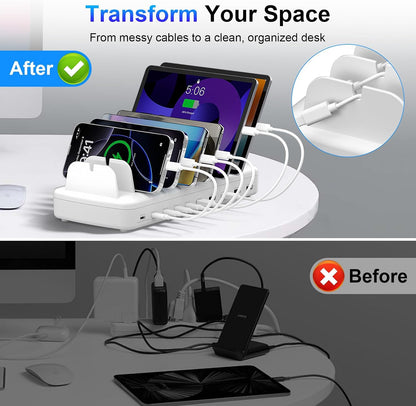 510W Charging Station for Multiple Devices, 10 Ports Charger Organizer