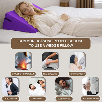 sokoro Bed Wedge Pillow for Sleeping, Small 7 Inch Compact Triangle Wedge Pillow for Acid Reflux, Sleep Apnea & Snoring Relief, Firm Incline for Back Support, Washable Cover (Grey, 24x14x7 in)