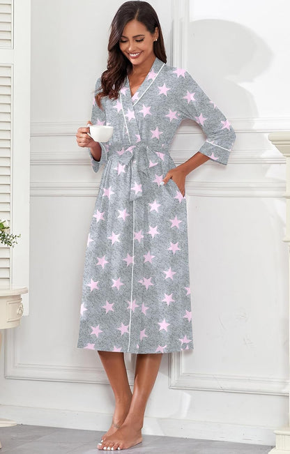 PrinStory Robes for Women 3/4 Sleeve Long Bath Robe XS-4XL