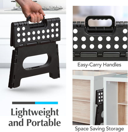 Handy Laundry Folding Step Stool - Sturdy Enough Collapsible Stool to Support Adults - Opens Easy with One Flip - Great for Kitchen, Bathroom or Bedroom (Black - 9 Inch)