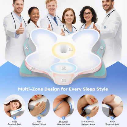 Cervical Neck Pillow, Ergonomic Memory Foam Pillow for Neck Pain Relief with Dual-Height Design, Breathable Cover, Neck Support for Side Back & Stomach Sleepers, Odorless White 1 pcs