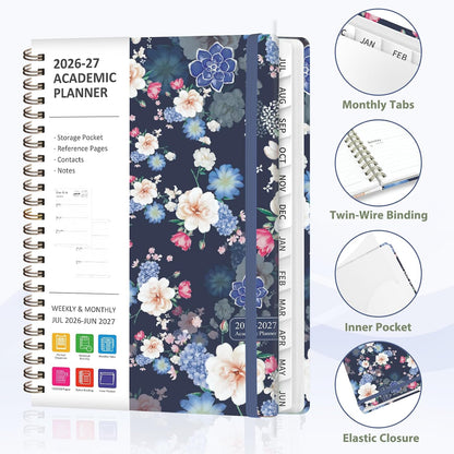 Planner 2026-2027, Weekly and Monthly Calendar Planner, JUL 2026 - JUN 2027 | A5(6.3'' x 8.5''), Hardcover, Agenda Book, Sprial Bound, Inner Pocket, Office and School Use