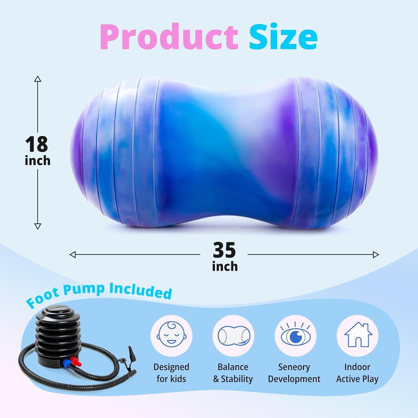 18’’/20’’ Peanut Ball for Kids & Adults, Anti-Burst Exercise Ball for Autism Sensory Training, Pregnancy & Physical Therapy, Yoga Balance Ball Chair for Fitness.