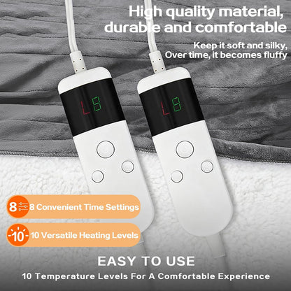 Electric Heated Blanket Throw Size 50''x60''-Control Heating Blanket, Soft & Warm Flannel 10-Level Temperature Control, 8 Hours Auto Off, Rapid Heating & Overheat Protection