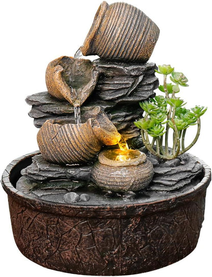 Indoor Waterfall Tabletop Fountain with LED Lights,Zen Water