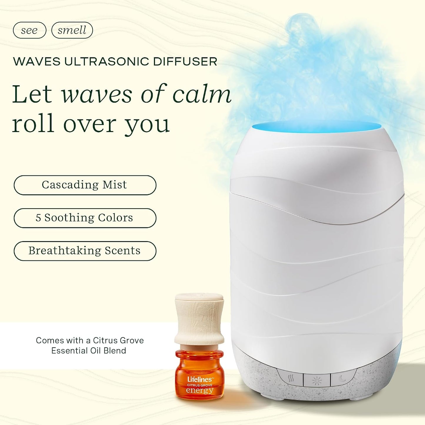Lifelines Cloud Ultrasonic Essential Oil Diffuser with Essential Oil Blend, 300ml - Aromatherapy Diffuser with Soothing Mesmerizing Raindrop Effect & Auto-Shutoff Feature - Home & Bedroom Essentials