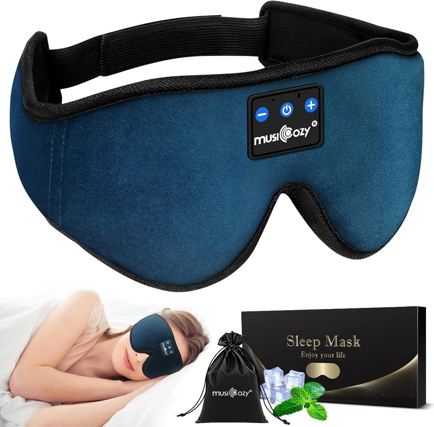 MUSICOZY Sleep Headphones, Bluetooth 5.4 Sleep Mask Headband Headphones Sleeping Eye Mask, Wireless Music Earbuds Earphones with HD Stereo Speakers for Side Sleepers, Cool Gadgets Unique Gift
