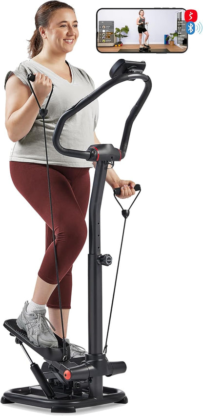 Sunny Health & Fitness 2-in-1 Power Stepper, 400 lb Weight Capacity, Resistance Bands, Height-Adjustable, Low-Impact Cardio, Bluetooth + SunnyFit App, SF-S021054