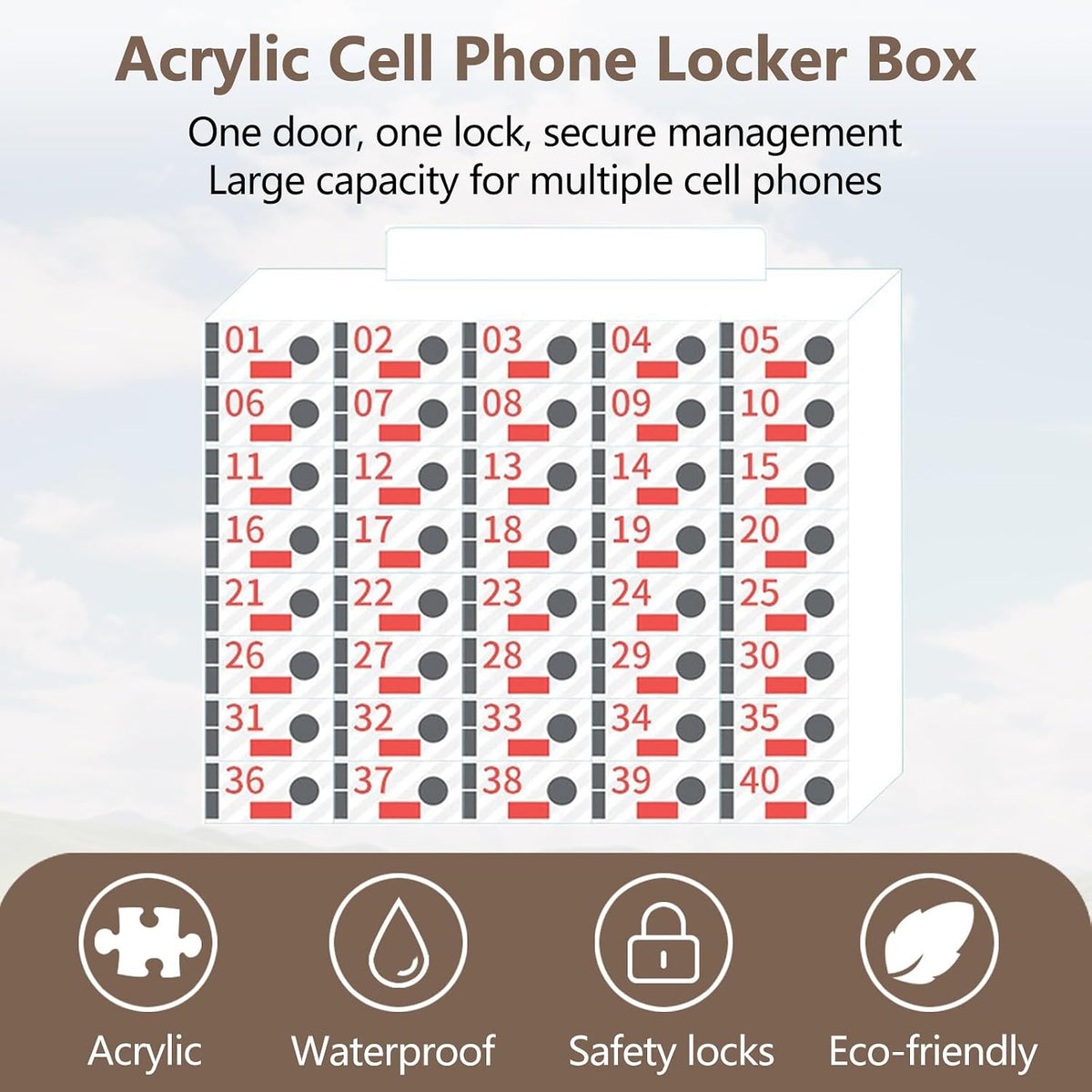 Acrylic Phone Charging Station with 40 Slots,Lockable Wall-Mounted for Employees,Office,School,Factory,Gym - Secure Mobile Device Storage Solution