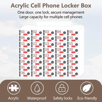 Acrylic Phone Charging Station with 40 Slots,Lockable Wall-Mounted for Employees,Office,School,Factory,Gym - Secure Mobile Device Storage Solution