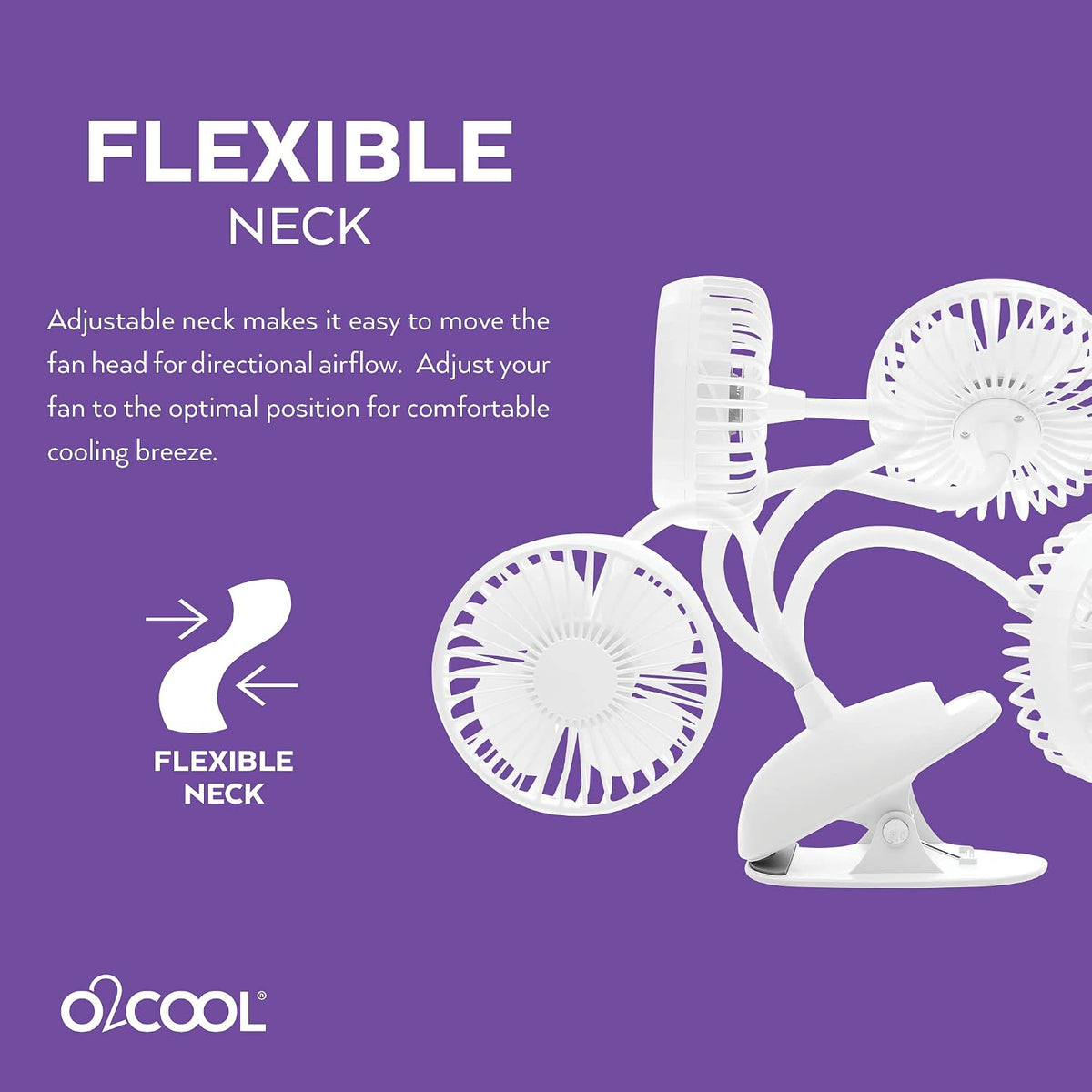 O2COOL Rechargeable USB Battery Clip Fan with Gooseneck 3-Speed