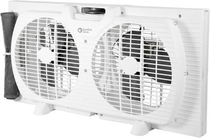 Comfort Zone Twin Window Fan with Reversible Airflow Control, 9 inch, Auto-Locking Expanders, 2 Speed Fan, Dual Fan, Exhaust, Airflow 9.84 ft/sec, Ideal for Home, Kitchen, Bedroom & Office, CZ319WT