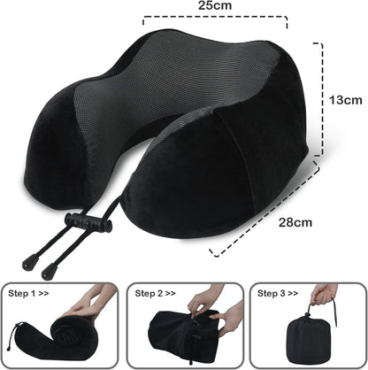 Travel Pillow, Memory Foam Neck Pillow for Traveling, U Shape Neck Pillow Airplane Portable Flight Pillow Travel Kit with 5D Contoured Eye Masks and Earplug for Plane Train Car Home Office
