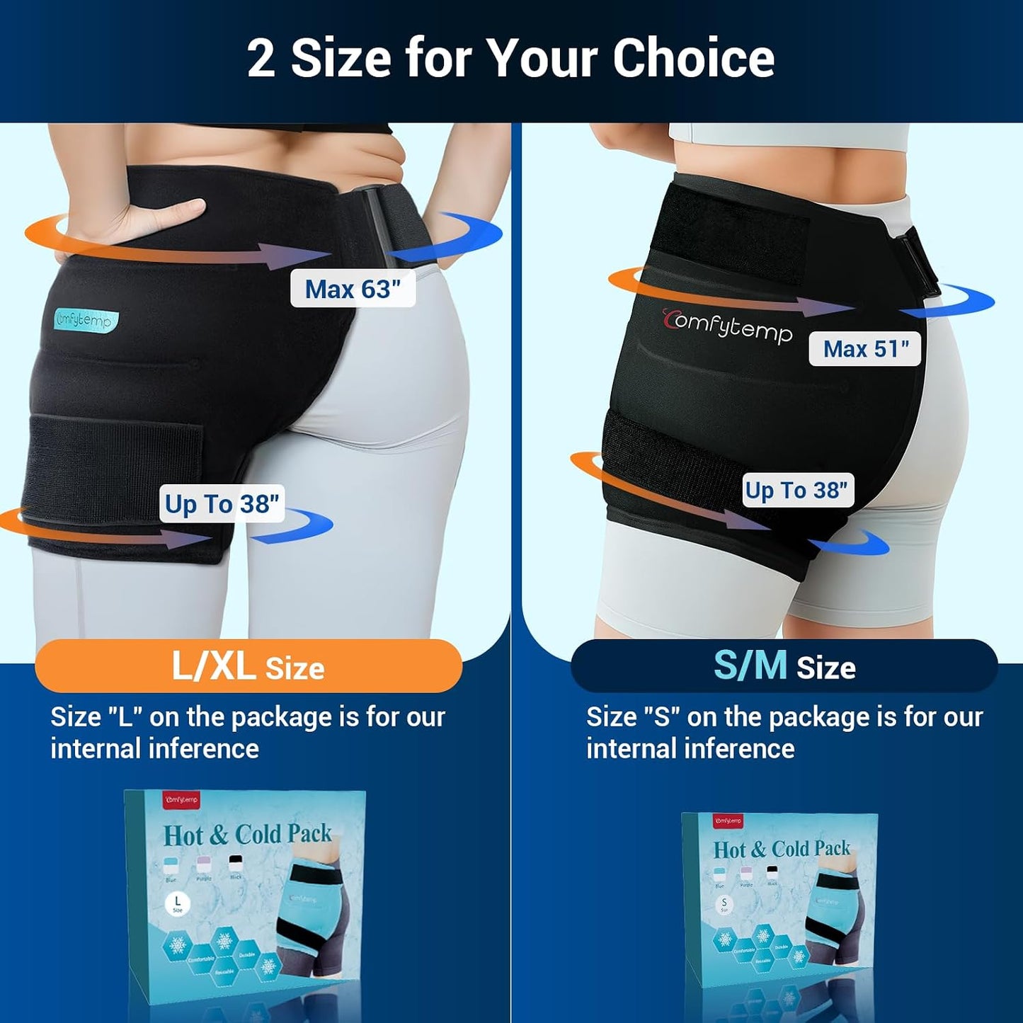 Comfytemp Hip Ice Pack Wrap for Sciatica Pain Relief, Hip Replacement Kit After Surgery, Reusable Gel Ice Pack for Injuries, Hot Cold Compress Recovery Items Physical Therapy for Men Women (L/XL/2XL)