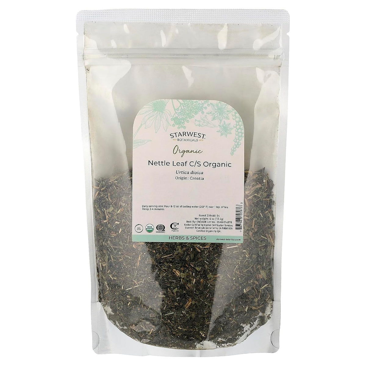 Starwest Botanicals Organic Nettle Leaf C/S, 4 oz (113.4 g)