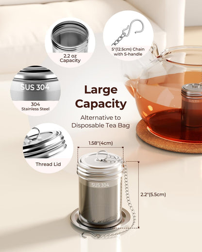 2 Pack Reinmoson Large Tea Infuser for Loose Tea & Spice Infuser for Cooking, 2.1” x 2.9” Extra Fine Mesh Large Tea Strainers, 304 Stainless Steel Loose Leaf Tea Steeper for Black Tea, Rooibos, etc