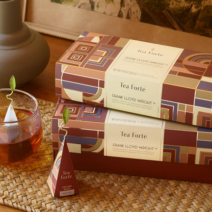 Tea Forte Premium Presentation Box Gift Set Sampler, 20 Count, Assorted Blends Individually Wrapped Handcrafted Pyramid Infuser Bags, Frank Lloyd Wright