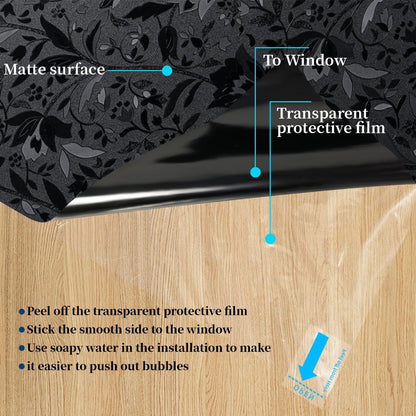 Bloss Blackout Window Film Privacy, 100% Sun Blocking Privacy Film for Glass, Removable Room Darkening Black Out Window Tint, Static Cling Frosted Glass Film (Black/Matte, 17.7" x 78.7")