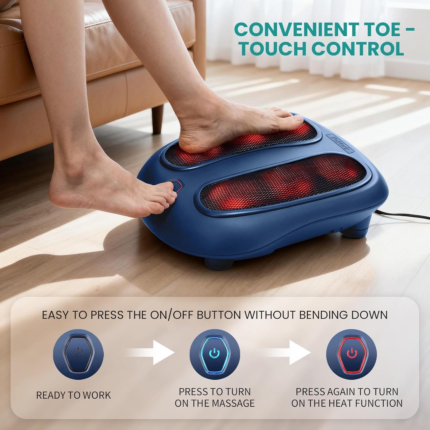 Nekteck Foot Massager with Heat, Shiatsu Heated Electric Kneading Foot Massager Machine for Neuropathy, Plantar Fasciitis, Feet Massage for Pain Relief, Circulation, Ideal Gifts for Man Woman Her Him