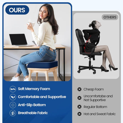 SweetSlubr Seat Cushion for Tailbone Pain Relief, Office Chair Cushion, Chair Pad, Memory Foam Large Cushion with Non-Slip Cover for Soft Support at Office Chair, Car Seat, Airplane, Black/Large