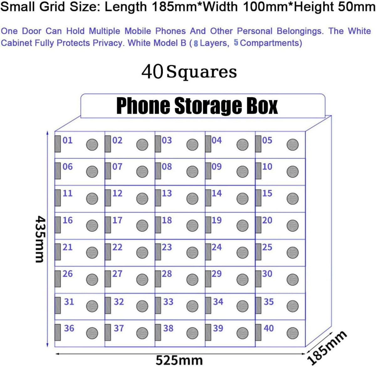 Acrylic Phone Storage, Wall-Mounted Charging Station, 40 Slots Pocket Holder for Mobile Phones, Compact Desk for Home & Office Use,40Slots