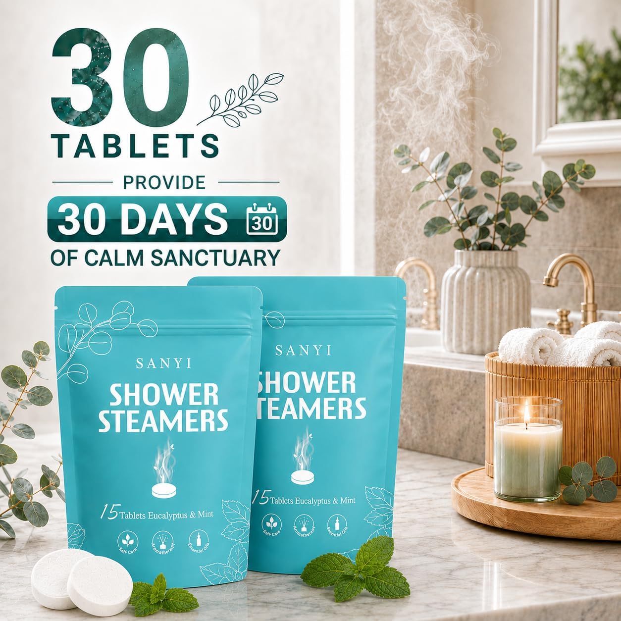 Shower Steamers Aromatherapy 15 Pack, Fathers Gifts, Eucalyptus & Mint Shower Bombs with Natural Essential Oils, Quick Sinus Relief Nasal Congestion, Relaxation Home Spa Gifts for Women Men