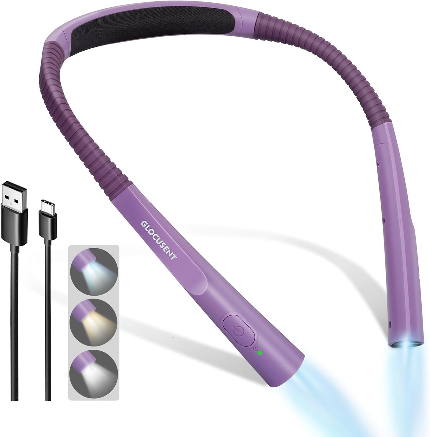 Glocusent Book Light, 3-Color & 6-Brightness Reading Light, Bendable Neck Light, 80-hr Lasting Rechargeable Book Light, Perfect Reading Lights for Books in Bed, Knitting, Repairing, Book Lovers Gifts