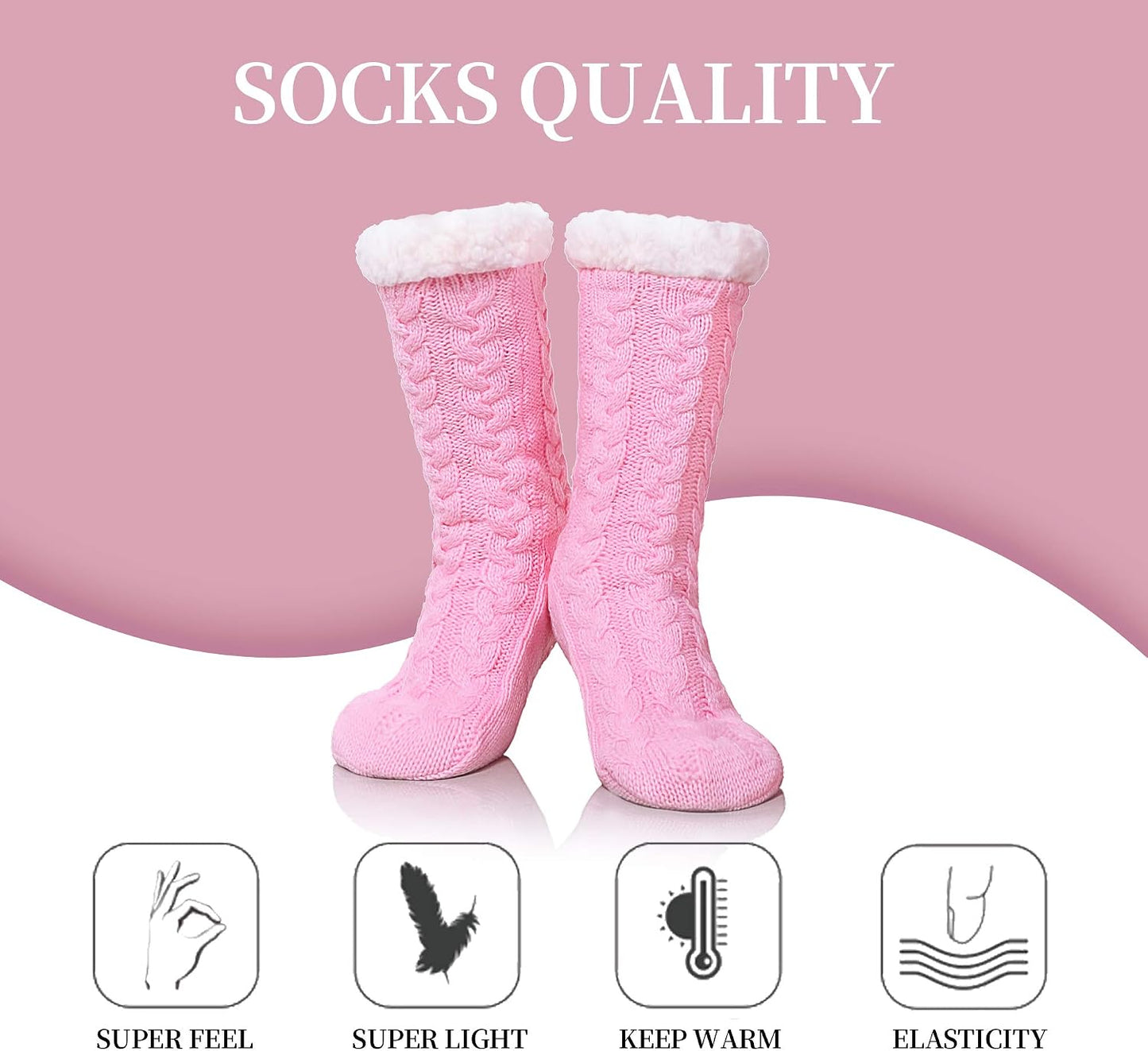 SDBING Women's Winter Super Soft Warm Cozy Fleece Lined Fuzzy Slipper Socks with Grippers