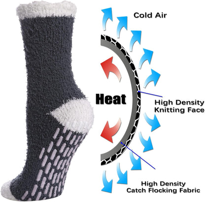 FNOVCO Non Slip Socks for Women Winter Warm Cozy Fuzzy Slipper Socks Soft Fluffy Hospital Socks with Grips