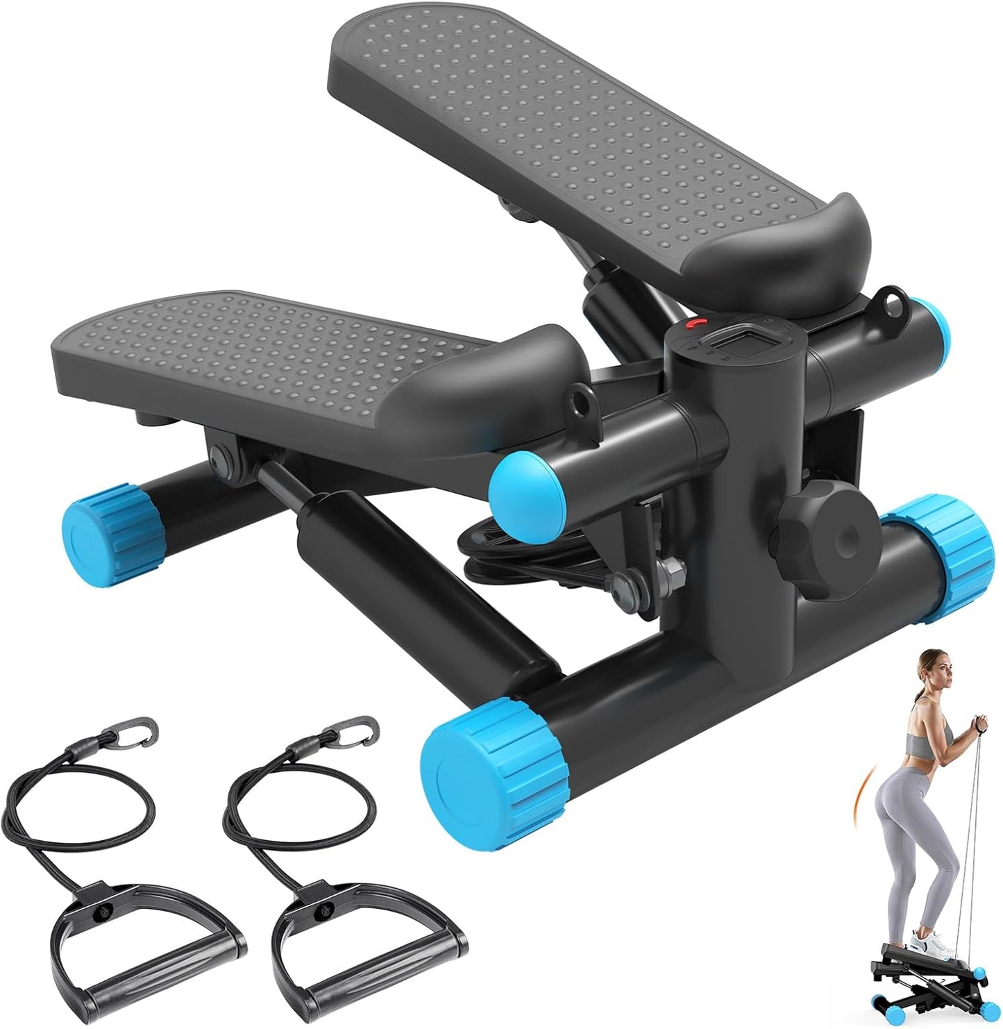 Sweetcrispy Mini Stair Stepper with Resistance Bands, Hydraulic Home Stepper Machine, 300 LBS Weight Capacity, Compact Cardio Equipment with LCD Monitor, No Assembly Required