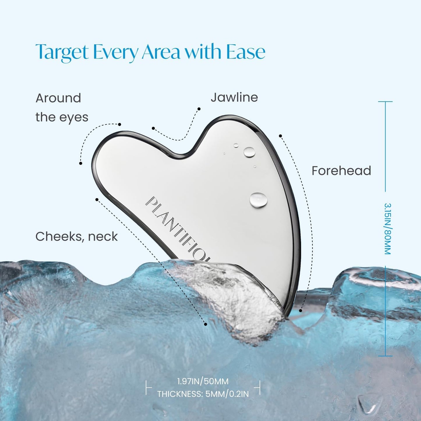 PLANTIFIQUE Stainless Steel Gua Sha and Ice Roller for Face & Body - Cooling Facial Tool Set to Reduce Puffiness, Improve Lymphatic Drainage & Soothe Skin