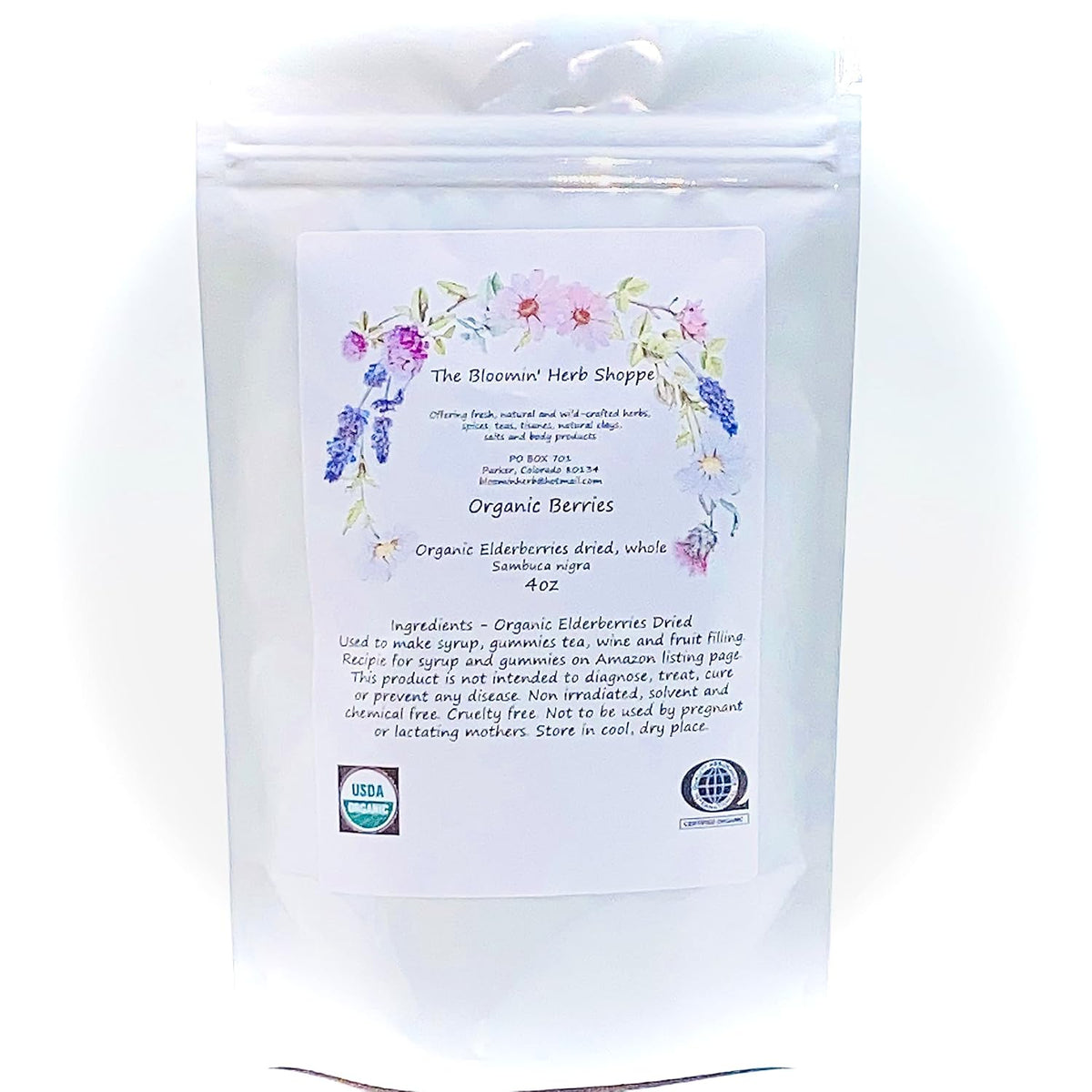 Organic Whole Dried Elderberries 4oz Aroma Sambucus Nigra The Bloomin Herb Shoppe Diy Syrup Gummies Juice Tea