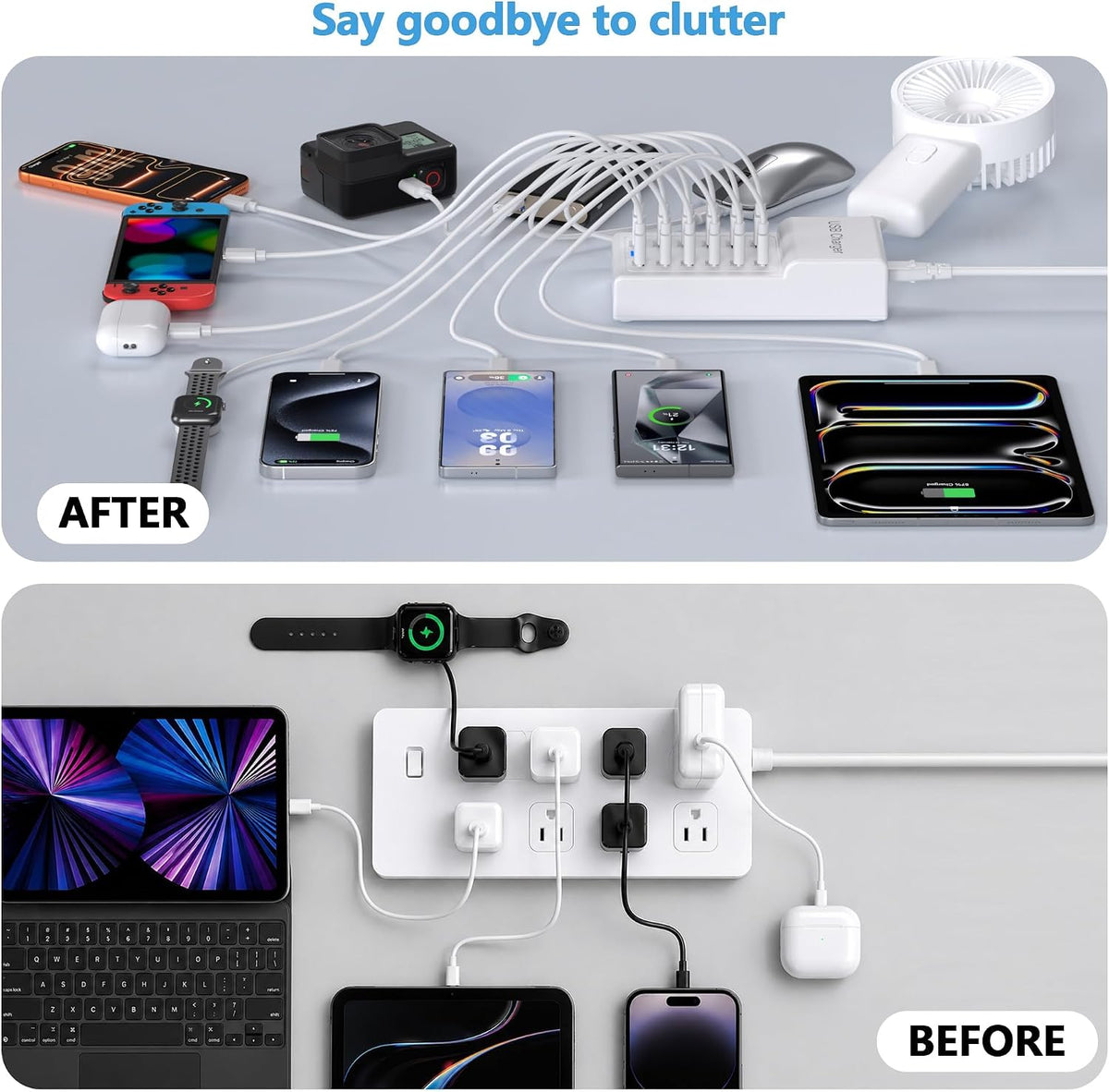 USB Charging Station 50w10A 12 Ports Multiple Charging Block, USB C Strip for iPhone 13/14/15/16/17/Smartphone/Tablet/Watch/Headphones and Multiple Charger Plug