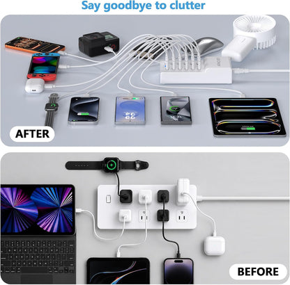 USB Charging Station 50w10A 12 Ports Multiple Charging Block, USB C Strip for iPhone 13/14/15/16/17/Smartphone/Tablet/Watch/Headphones and Multiple Charger Plug