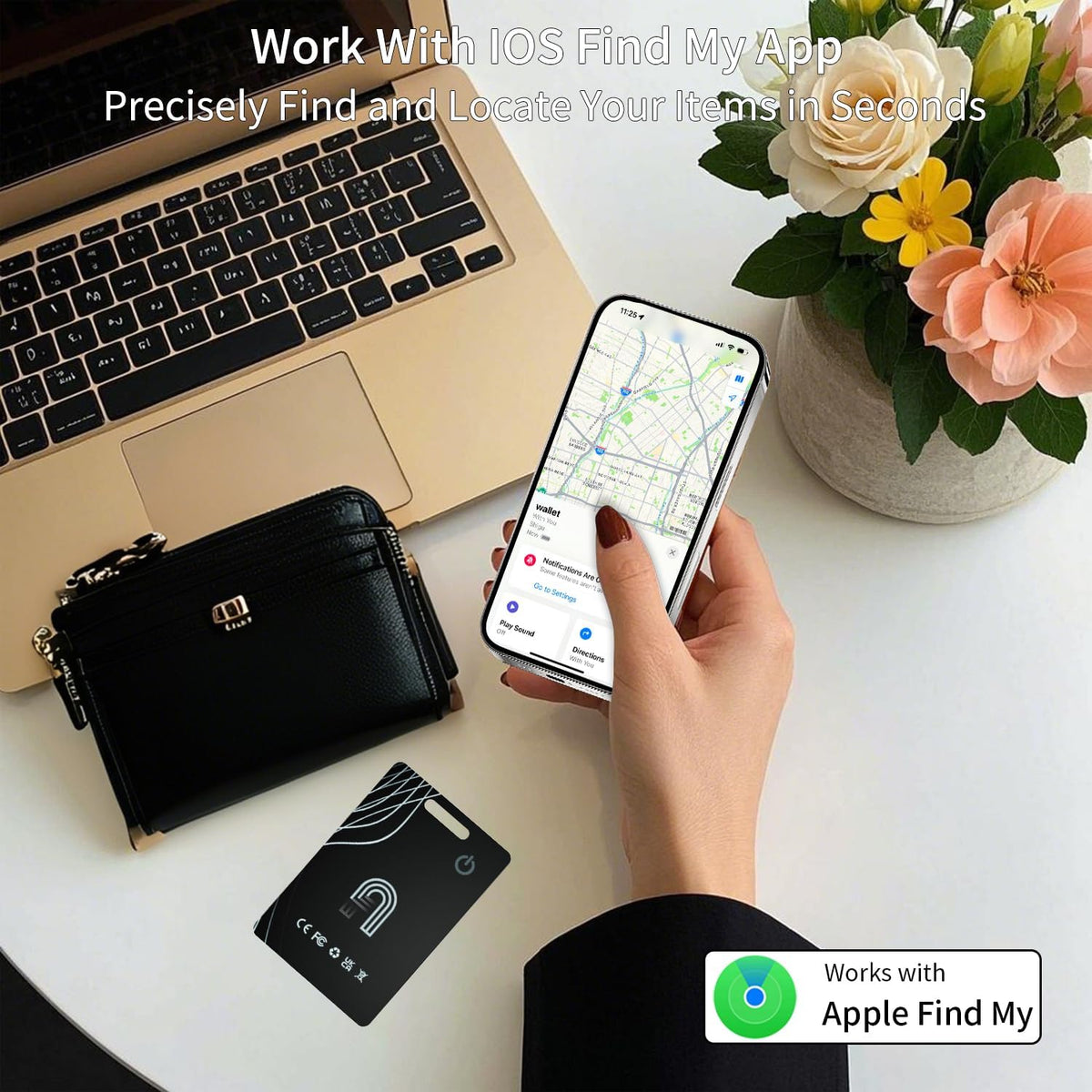 Ultra-Thin Wallet Tracker Card Works with Apple Find My, Rechargeable Slim Tracking Card, Bluetooth Tracker for Wallets, Key Finder & Item Locator for Luggage, Passports - MFi Certified iOS Only