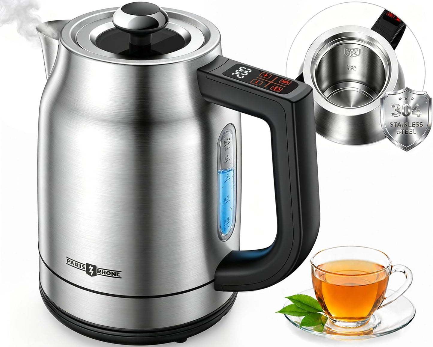 1.7L Electric Glass Kettle with Variable Temperature Control, 1500W Fast Heating Water Boiler, 13 Temperature Presets, Keep Warm Function, Auto Shut-Off Safety Protection, LED Touch Panel, 120V