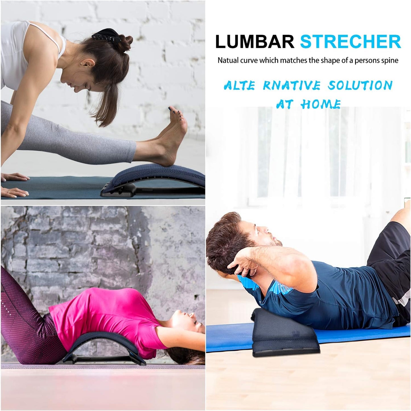 Multi-Level Back Stretcher Device, Lumbar Back Stretching Device, Memory Foam Lumbar Pillow Back Pain Support for Office Chair and Pain Relief(Blue)