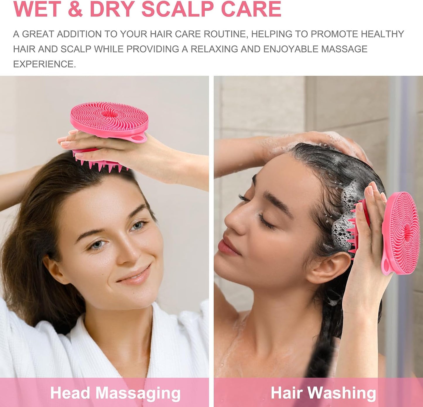 INNERNEED 2-in-1 Silicone Body Scrubber and Scalp Massager Shampoo Brush, Food-Grade Soft Material, More Hygienic, Easily Lather, Convenient for Travel, Gym, Business,etc (Pink)